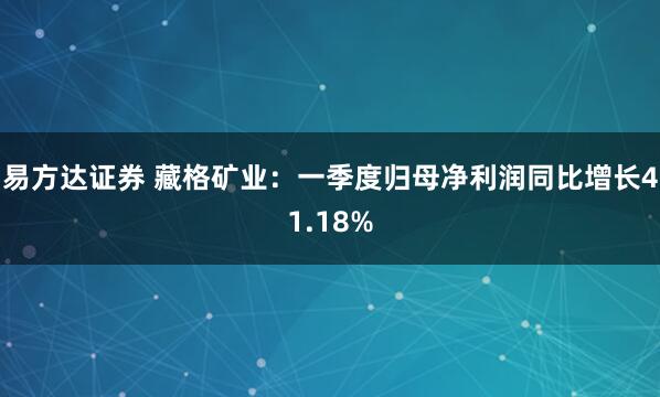 易方达证券 藏格矿业：一季度归母净利润同比增长41.18%