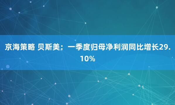 京海策略 贝斯美：一季度归母净利润同比增长29.10%
