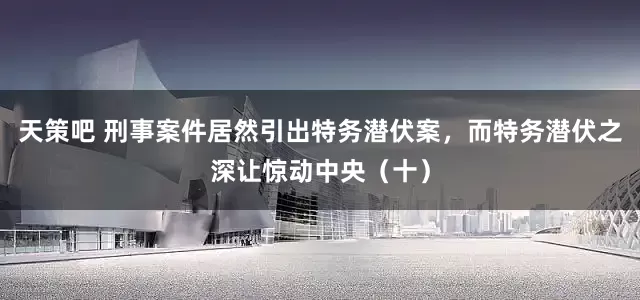 天策吧 刑事案件居然引出特务潜伏案，而特务潜伏之深让惊动中央（十）