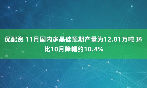 优配资 11月国内多晶硅预期产量为12.01万吨 环比10月降幅约10.4%